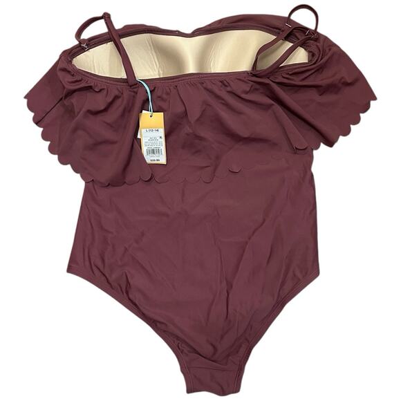 Kona Sol Women's Scalloped Flounce One Piece Swimsuit Size Large Mulberry NWT - Picture 3 of 6